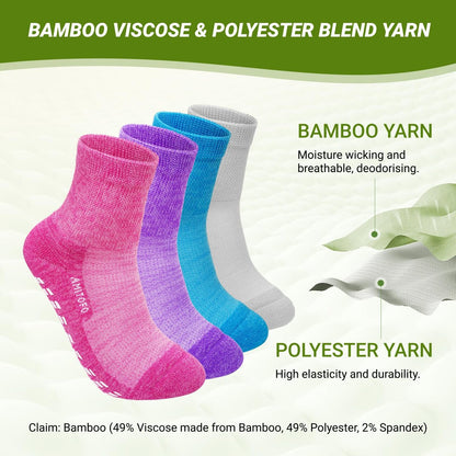 CaiDieNu Rutschfeste Diabetiker-Knöchelsocken: Bambusviskose, nicht einschnürend, Krankenhaus-Socken mit Griff für Damen, Herren, Senioren, Ödeme, 4 Paar, 9-15, Mischfarben, Large