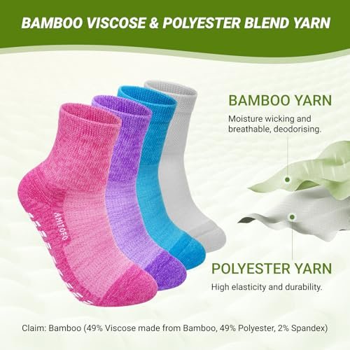 CaiDieNu Rutschfeste Diabetiker-Knöchelsocken: Bambusviskose, nicht einschnürend, Krankenhaus-Socken mit Griff für Damen, Herren, Senioren, Ödeme, 4 Paar, 9-15, Mischfarben, Large