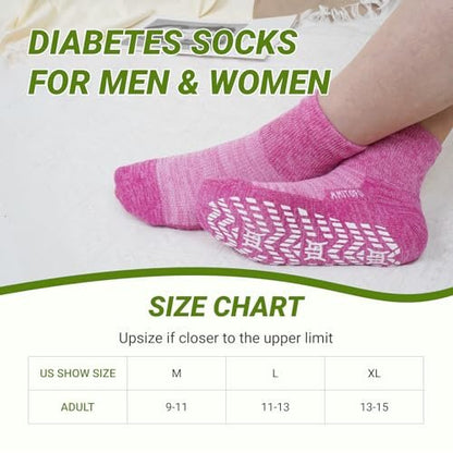 CaiDieNu Rutschfeste Diabetiker-Knöchelsocken: Bambusviskose, nicht einschnürend, Krankenhaus-Socken mit Griff für Damen, Herren, Senioren, Ödeme, 4 Paar, 9-15, Mischfarben, Large
