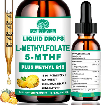 Methylfolat 15 mg plus Methyl B12, B6, B2 Multivitamin – bioaktives 5-MTHF für Stimmung, Homocystein, Methylierung, Kognition, Energie & Nerven – für Erwachsene & Kinder