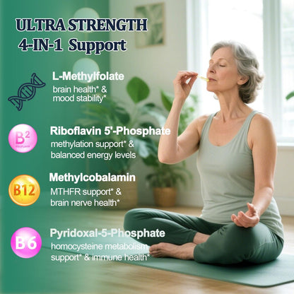 Methylfolat 15 mg plus Methyl B12, B6, B2 Multivitamin – bioaktives 5-MTHF für Stimmung, Homocystein, Methylierung, Kognition, Energie & Nerven – für Erwachsene & Kinder