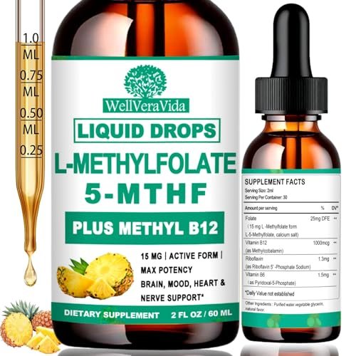Methylfolat 15 mg plus Methyl B12, B6, B2 Multivitamin – bioaktives 5-MTHF für Stimmung, Homocystein, Methylierung, Kognition, Energie & Nerven – für Erwachsene & Kinder