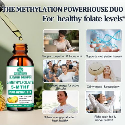 Methylfolat 15 mg plus Methyl B12, B6, B2 Multivitamin – bioaktives 5-MTHF für Stimmung, Homocystein, Methylierung, Kognition, Energie & Nerven – für Erwachsene & Kinder