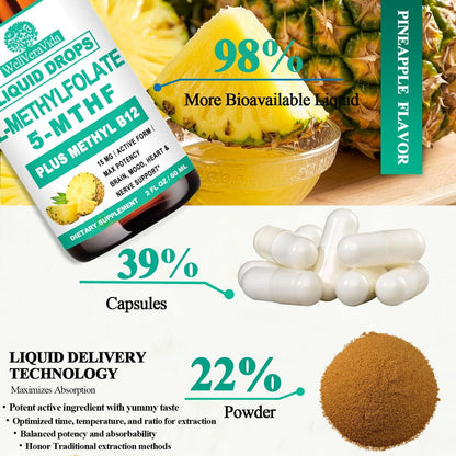 Methylfolat 15 mg plus Methyl B12, B6, B2 Multivitamin – bioaktives 5-MTHF für Stimmung, Homocystein, Methylierung, Kognition, Energie & Nerven – für Erwachsene & Kinder