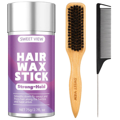 SWEET VIEW Haarwachs-Stick & Wildschweinborsten-Bürste für glatte Frisuren – Bändigt fliegende Haare, Frizz, für elegante Pferdeschwänze und Dutts – Styling-Zubehör für Mädchen und Frauen