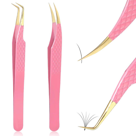 2er-Set Professionelle Wimpernzangen, gebogen & gerade – Präzisions-Extensionspinzetten für falsche Wimpern, rutschfester Griff