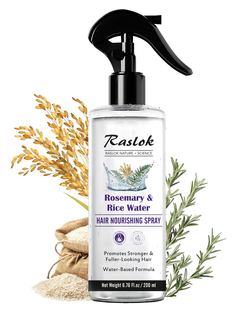 Raslok Nature+Science Rosmarin & Reiswasser Haarspray – 100% natürliche Extrakte, leichte Formel für weicheres, geschmeidigeres Haar, 200 ml