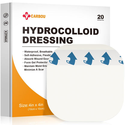 Carbou Hydrokolloid Wundauflage 10x10 cm, 20 Stück einzeln verpackt, selbstklebende, ultra-dünne Hydrokolloid-Bandagen, wasserdicht, saugfähig, für Wundversorgung, Dekubitus, Verbrennungen, Schürfwunden und Blasen