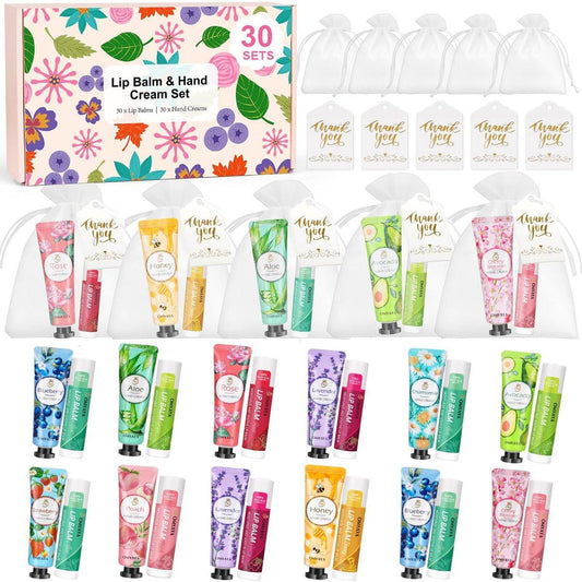 30er Set Geschenke für Frauen – Lippenbalsam & Handcreme Set mit Organzabeuteln, Dankeskarten, Partygeschenke für Braut, Baby-Dusche, Lehrer-Dankesgeschenke