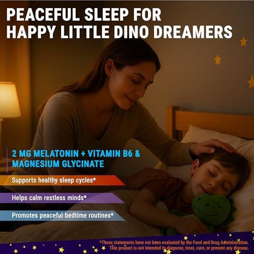 New Elements Melatonin Gummies für Kinder 2mg mit Magnesiumglycinat & Vitamin B6 | Schlafgummis für Kinder | Dinosaurier-förmige Schlafunterstützung | Natürlicher Traubengeschmack | Zuckerfrei | Ohne Gentechnik | Glutenfrei