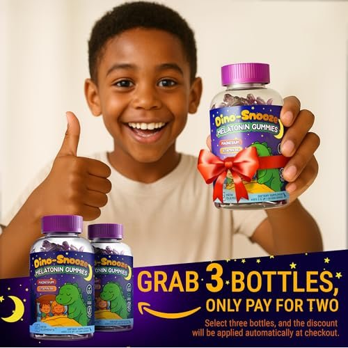 New Elements Melatonin Gummies für Kinder 2mg mit Magnesiumglycinat & Vitamin B6 | Schlafgummis für Kinder | Dinosaurier-förmige Schlafunterstützung | Natürlicher Traubengeschmack | Zuckerfrei | Ohne Gentechnik | Glutenfrei