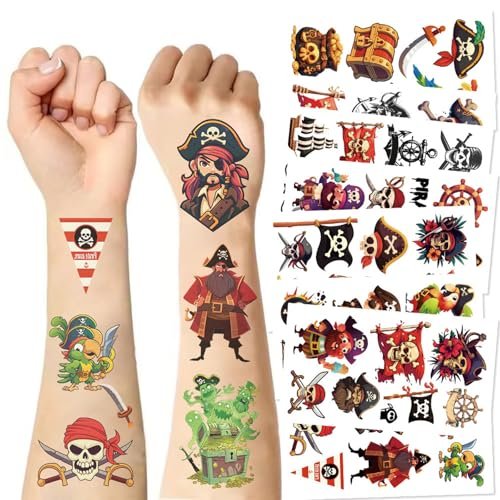 10 Blätter Piraten-Tattoos – wasserfeste, lustige Designs für Partys, einfach aufzutragen, 7,6 x 7,6 cm, perfekt für Piraten-Mottopartys