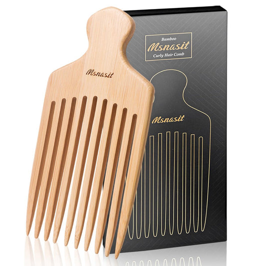 Bambus-Haarpickel für lockiges Haar – Premium Holzkamm mit breiten Zähnen, ergonomischer Griff, natürliches Volumen & Styling-Tool für Männer und Frauen, feiner oder dicker Bartkamm
