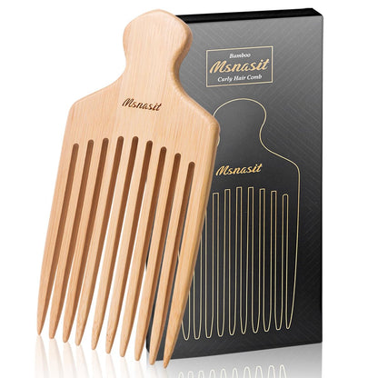 Bambus-Haarpickel für lockiges Haar – Premium Holzkamm mit breiten Zähnen, ergonomischer Griff, natürliches Volumen & Styling-Tool für Männer und Frauen, feiner oder dicker Bartkamm