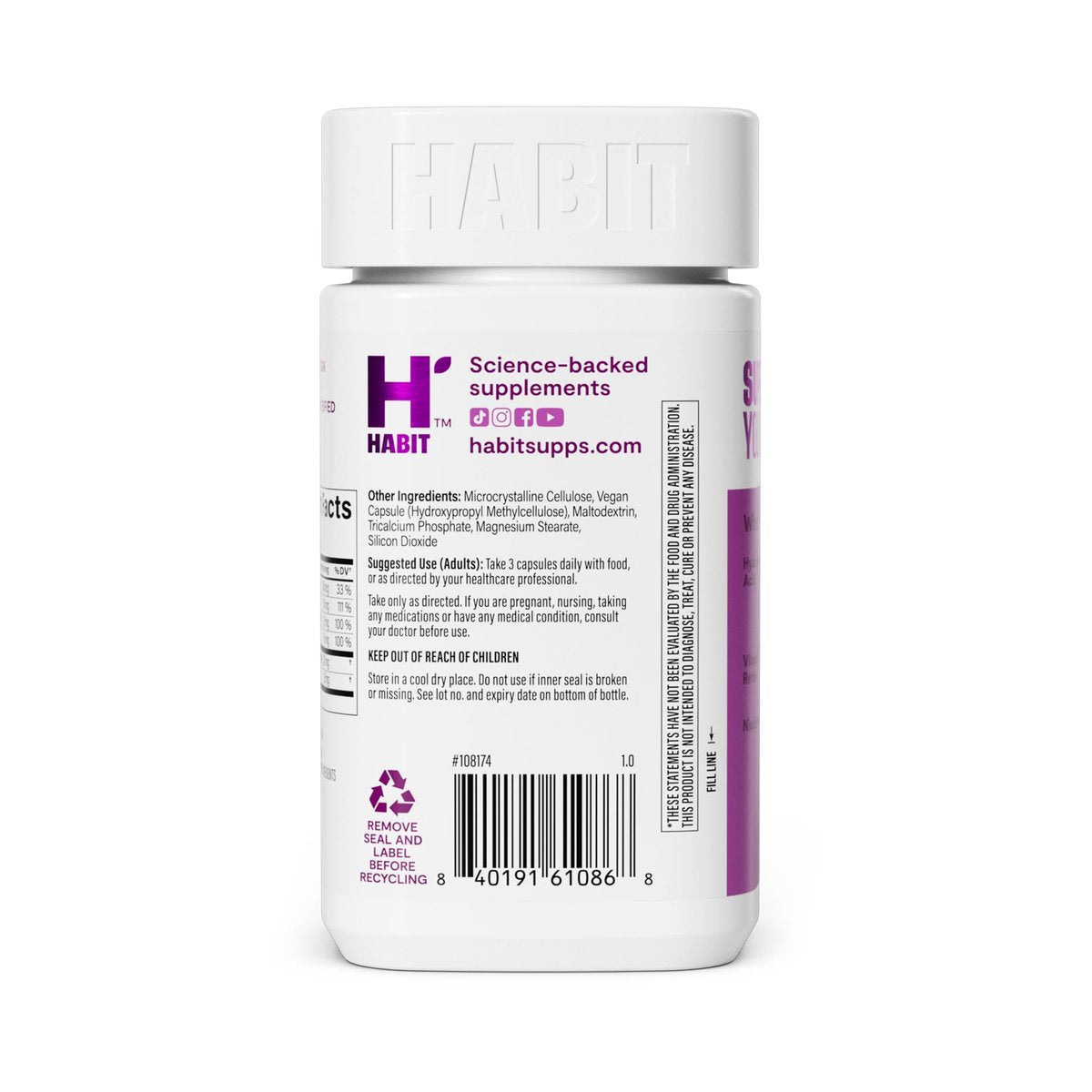 Habit Skin Glow – Unterstützt die Hautgesundheit mit Hyaluronsäure, Vitamin A (Retinol), Vitamin C & E, 60 Kapseln