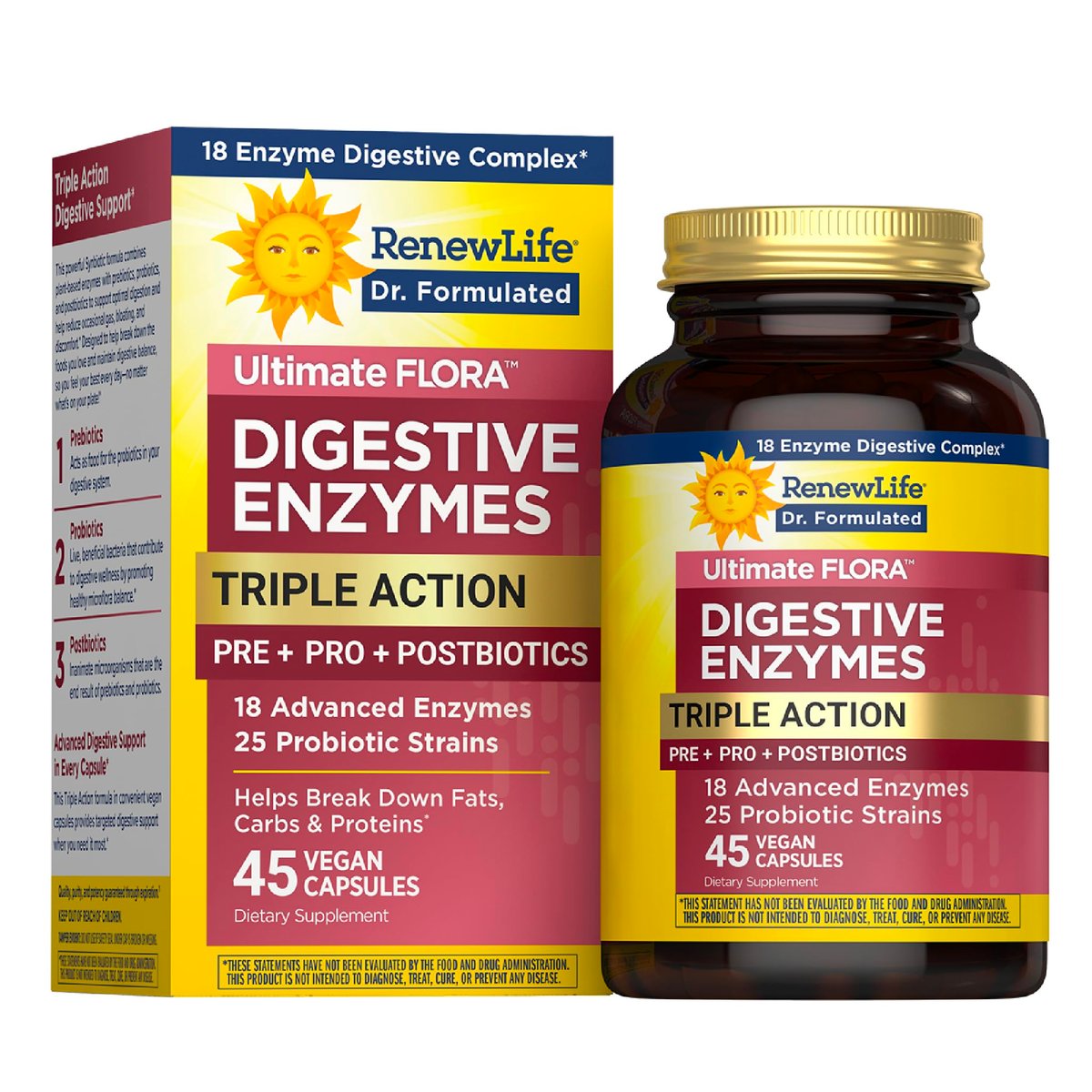 Renew Life Ultimate Flora Verdauungsenzyme mit Probiotika und Präbiotika | Ärztlich formuliert | 45 vegane Kapseln | Lindert gelegentliche Blähungen, Völlegefühl und Unwohlsein | Milch-, soja- und glutenfrei