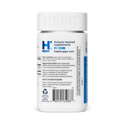 Habit Magnesium Schlaf & Erholung Supplement – Magnesiumglycinat, Vitamin B6, Melisse – 60 Kapseln