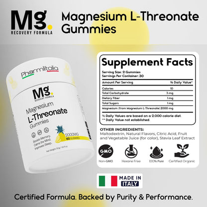 Magnesium-L-Threonat-Gummibärchen für Erwachsene & Kinder 2000 mg – Gehirn-Nahrungsergänzung für Gedächtnis und Konzentration – Beruhigende Magnesium-Gummis für besseren Schlaf und einen gesunden Geist – 60 Stück (Packung mit 1)
