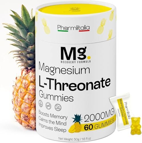 Magnesium-L-Threonat-Gummibärchen für Erwachsene & Kinder 2000 mg – Gehirn-Nahrungsergänzung für Gedächtnis und Konzentration – Beruhigende Magnesium-Gummis für besseren Schlaf und einen gesunden Geist – 60 Stück (Packung mit 1)