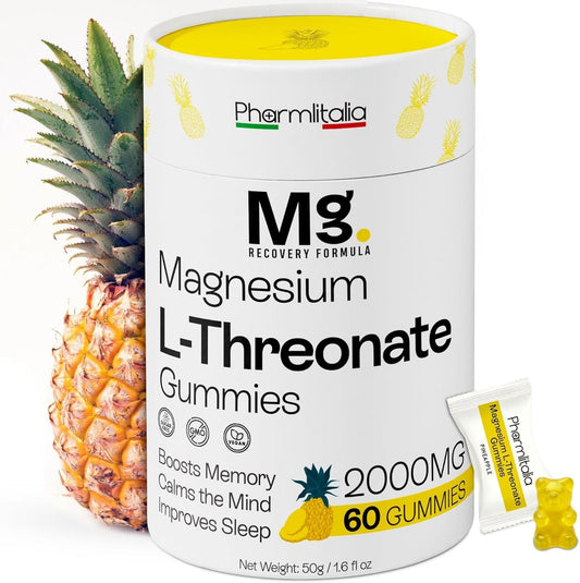 Magnesium-L-Threonat-Gummibärchen für Erwachsene & Kinder 2000 mg – Gehirn-Nahrungsergänzung für Gedächtnis und Konzentration – Beruhigende Magnesium-Gummis für besseren Schlaf und einen gesunden Geist – 60 Stück (Packung mit 1)