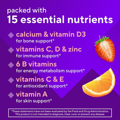 Vitafusion GLP-1 Support Multivitamin, Vitamin- und Mineralstoffmischung, 15 essentielle Nährstoffe, Zitrusbeerengeschmack, 90 Stück, 45-Tage-Vorrat