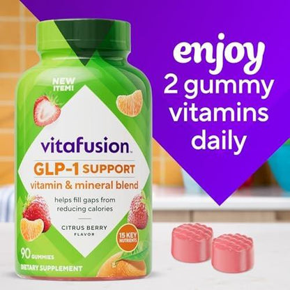 Vitafusion GLP-1 Support Multivitamin, Vitamin- und Mineralstoffmischung, 15 essentielle Nährstoffe, Zitrusbeerengeschmack, 90 Stück, 45-Tage-Vorrat