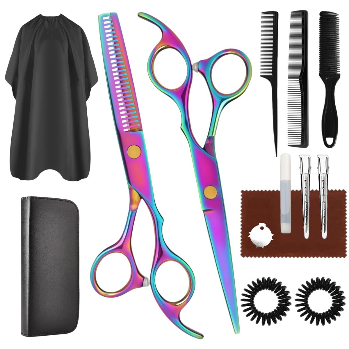 Professionelles Haarschneideset – Regenbogen-Haarschere Set mit Schneideschere und Effilierschere für Friseure, Salon, Zuhause, Männer, Frauen, Kinder, Erwachsene