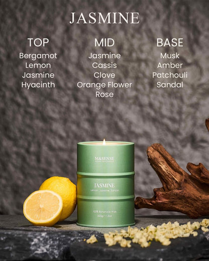 M&SENSE Jasmin Duftkerze, natürlich, nicht giftig, 11,3 oz, 70 Stunden Brenndauer, Aromatherapie-Kerze für Stressabbau, Meditation, Entspannung, Geschenk für Männer und Frauen