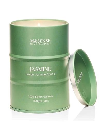 M&SENSE Jasmin Duftkerze, natürlich, nicht giftig, 11,3 oz, 70 Stunden Brenndauer, Aromatherapie-Kerze für Stressabbau, Meditation, Entspannung, Geschenk für Männer und Frauen
