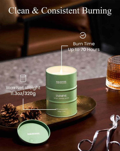 M&SENSE Jasmin Duftkerze, natürlich, nicht giftig, 11,3 oz, 70 Stunden Brenndauer, Aromatherapie-Kerze für Stressabbau, Meditation, Entspannung, Geschenk für Männer und Frauen