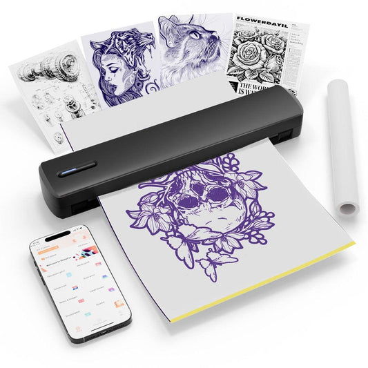 Tätowierstencil-Drucker, tragbarer kabelloser Bluetooth-Transferdrucker, unterstützt 8,5 x 11 Zoll, A4, A5, ideal für Tätowierer, Geschäftsreisen, zu Hause, Büro – Smartphone, PC und Laptop