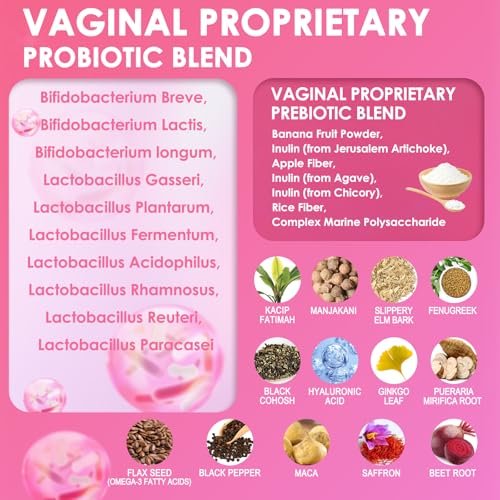 Totaria Vaginale Probiotika für Frauen – 30-in-1 Vaginalfeuchtigkeit mit Slippery Elm Bark, Hyaluronsäure, Bockshornklee – 120 Kapseln