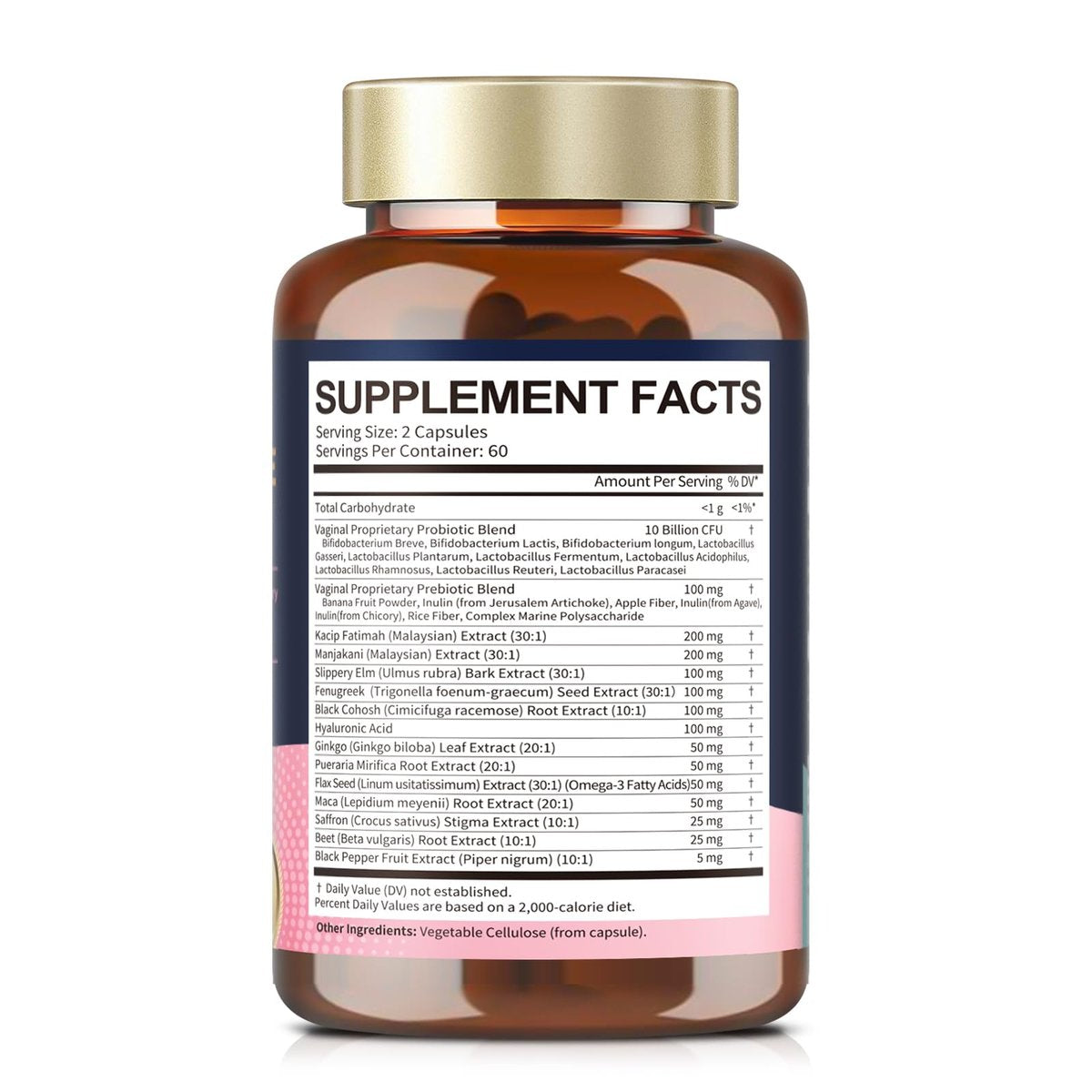 Totaria Vaginale Probiotika für Frauen – 30-in-1 Vaginalfeuchtigkeit mit Slippery Elm Bark, Hyaluronsäure, Bockshornklee – 120 Kapseln