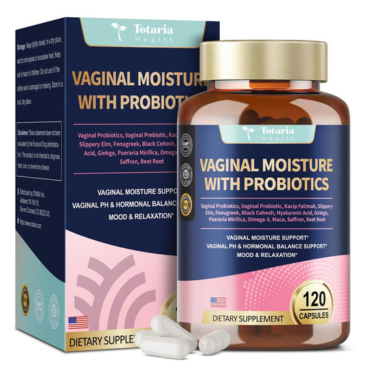 Totaria Vaginale Probiotika für Frauen – 30-in-1 Vaginalfeuchtigkeit mit Slippery Elm Bark, Hyaluronsäure, Bockshornklee – 120 Kapseln