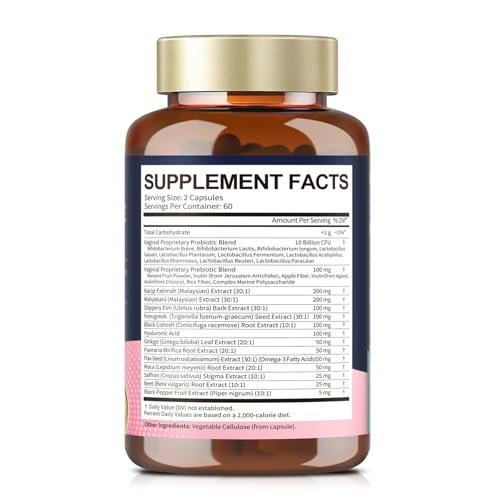 Totaria Vaginale Probiotika für Frauen – 30-in-1 Vaginalfeuchtigkeit mit Slippery Elm Bark, Hyaluronsäure, Bockshornklee – 120 Kapseln
