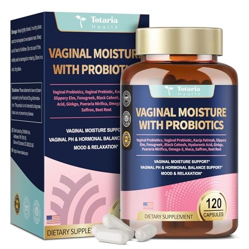 Totaria Vaginale Probiotika für Frauen – 30-in-1 Vaginalfeuchtigkeit mit Slippery Elm Bark, Hyaluronsäure, Bockshornklee – 120 Kapseln