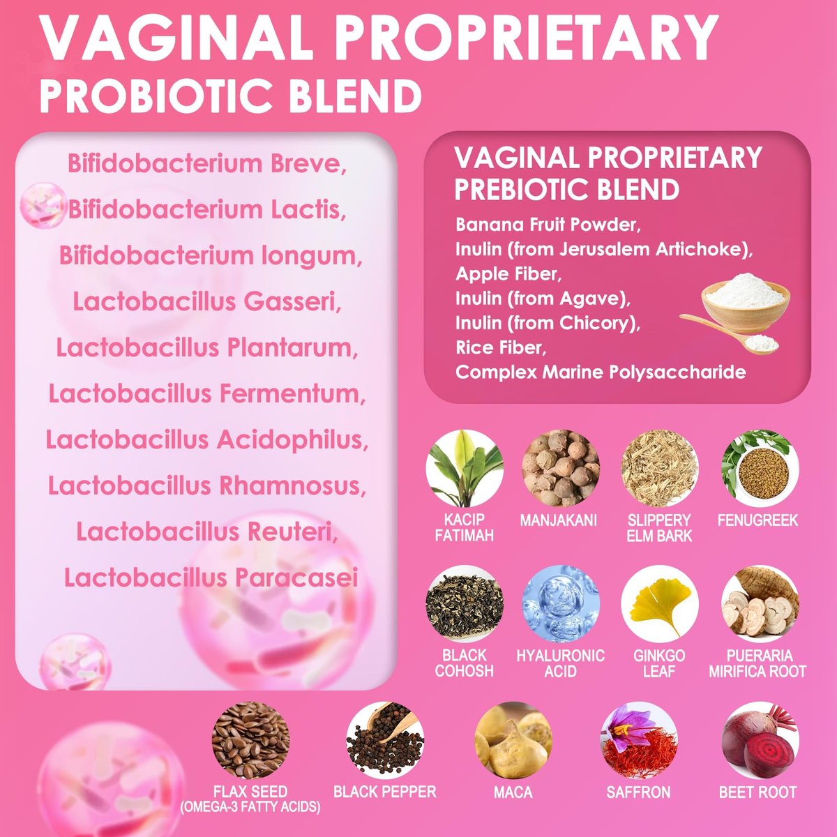 Totaria Vaginale Probiotika für Frauen – 30-in-1 Vaginalfeuchtigkeit mit Slippery Elm Bark, Hyaluronsäure, Bockshornklee – 120 Kapseln