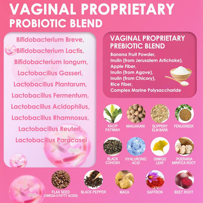 Totaria Vaginale Probiotika für Frauen – 30-in-1 Vaginalfeuchtigkeit mit Slippery Elm Bark, Hyaluronsäure, Bockshornklee – 120 Kapseln