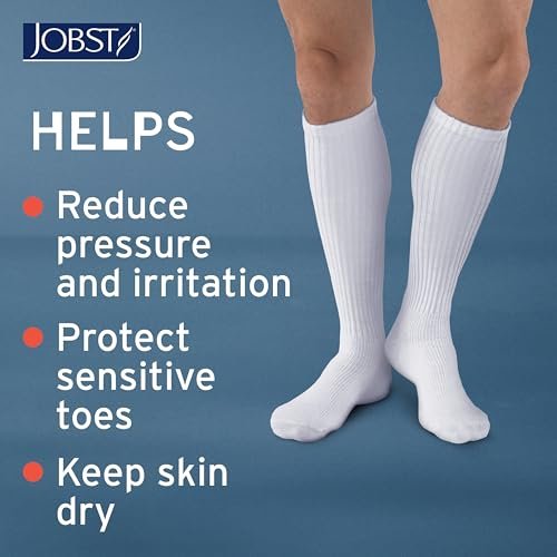 JOBST SensiFoot Diabetische Kompressionsstrümpfe für Damen und Herren 8-15 mmHg mit nahtloser Zehenpartie und Feuchtigkeitsmanagement – Extra Polsterung im Zehen-, Fuß- und Fersenbereich – Kniestrümpfe – Geschlossene Zehen – Weiß, X-Large