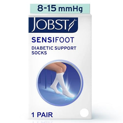 JOBST SensiFoot Diabetische Kompressionsstrümpfe für Damen und Herren 8-15 mmHg mit nahtloser Zehenpartie und Feuchtigkeitsmanagement – Extra Polsterung im Zehen-, Fuß- und Fersenbereich – Kniestrümpfe – Geschlossene Zehen – Weiß, X-Large