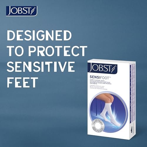 JOBST SensiFoot Diabetische Kompressionsstrümpfe für Damen und Herren 8-15 mmHg mit nahtloser Zehenpartie und Feuchtigkeitsmanagement – Extra Polsterung im Zehen-, Fuß- und Fersenbereich – Kniestrümpfe – Geschlossene Zehen – Weiß, X-Large