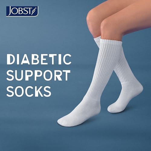JOBST SensiFoot Diabetische Kompressionsstrümpfe für Damen und Herren 8-15 mmHg mit nahtloser Zehenpartie und Feuchtigkeitsmanagement – Extra Polsterung im Zehen-, Fuß- und Fersenbereich – Kniestrümpfe – Geschlossene Zehen – Weiß, X-Large