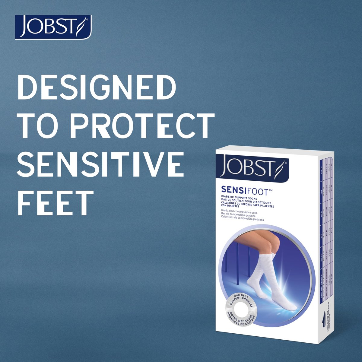 JOBST SensiFoot Diabetische Kompressionsstrümpfe für Damen und Herren 8-15 mmHg mit nahtloser Zehenpartie und Feuchtigkeitsmanagement – Extra Polsterung im Zehen-, Fuß- und Fersenbereich – Kniestrümpfe – Geschlossene Zehen – Weiß, X-Large