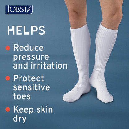JOBST SensiFoot Diabetische Kompressionsstrümpfe für Damen und Herren 8-15 mmHg mit nahtloser Zehenpartie und Feuchtigkeitsmanagement – Extra Polsterung im Zehen-, Fuß- und Fersenbereich – Kniestrümpfe – Geschlossene Zehen – Weiß, X-Large
