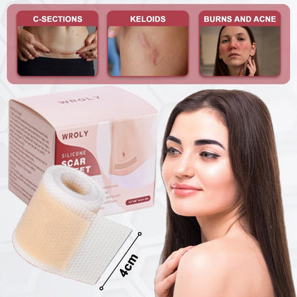WROLY Silikon-Narbenpflaster, Keloid-Narbenband, Silikon-Narbenstreifen für Operationsnarben, Kaiserschnitt-Narbenentfernung, 1,5 m