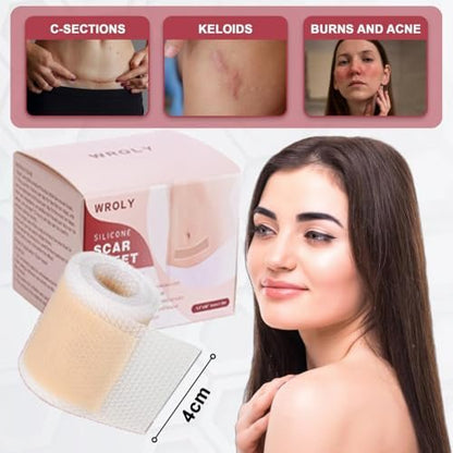WROLY Silikon-Narbenpflaster, Keloid-Narbenband, Silikon-Narbenstreifen für Operationsnarben, Kaiserschnitt-Narbenentfernung, 1,5 m