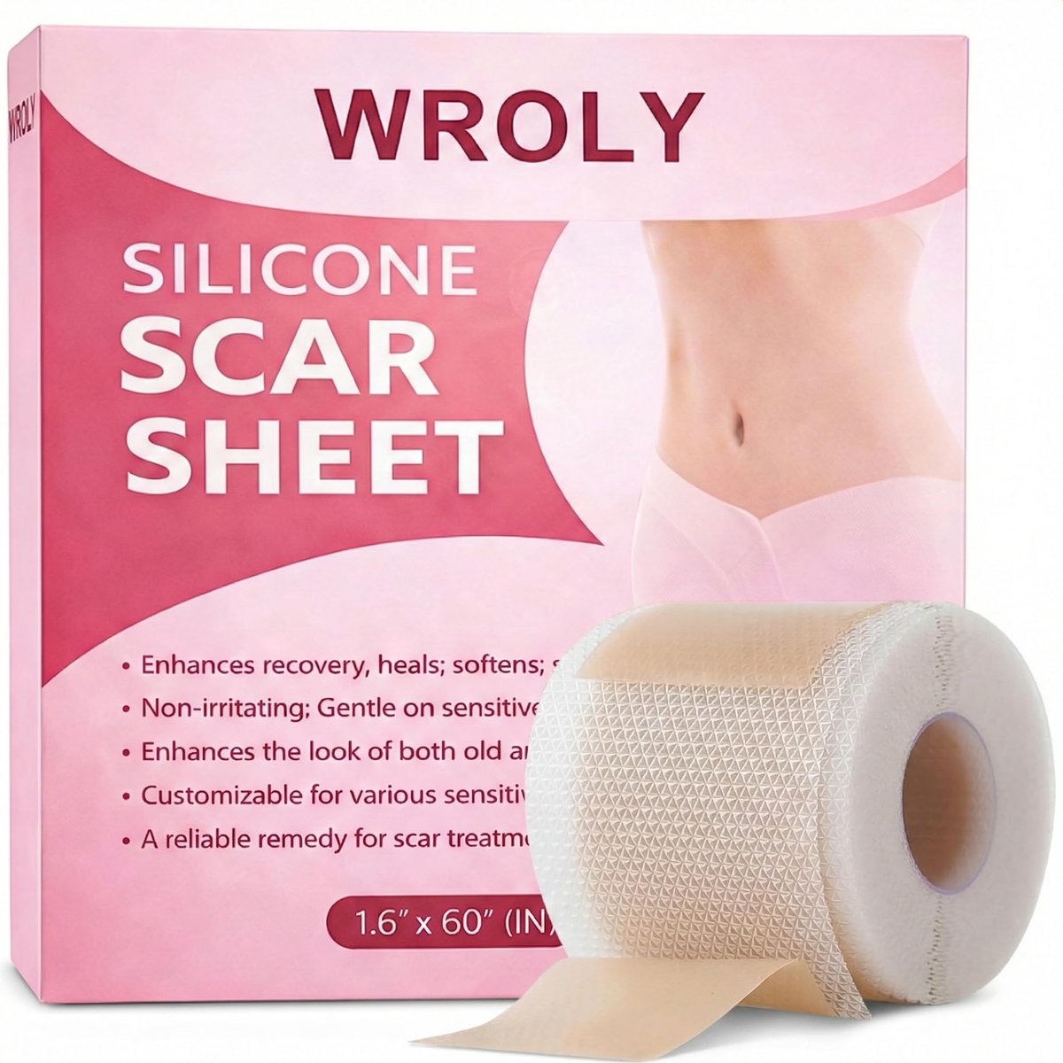 WROLY Silikon-Narbenpflaster, Keloid-Narbenband, Silikon-Narbenstreifen für Operationsnarben, Kaiserschnitt-Narbenentfernung, 1,5 m