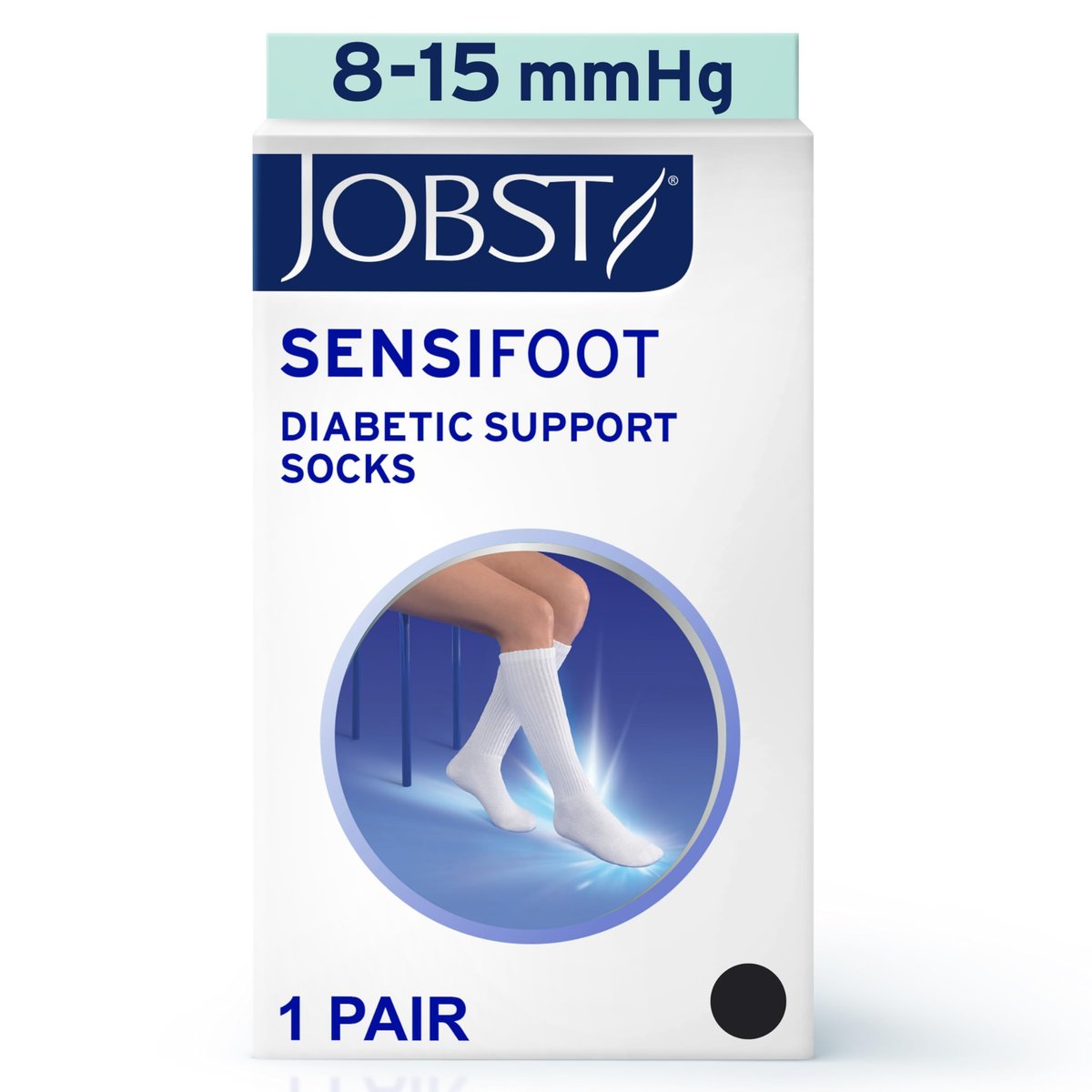 JOBST SensiFoot Diabetische Kompressionsstrümpfe für Damen und Herren 8-15 mmHg mit nahtloser Zehenpartie und Feuchtigkeitsmanagement - Extra Polsterung im Zehen-, Fuß- und Fersenbereich - Kniestrümpfe - Geschlossene Spitze - Schwarz, Large