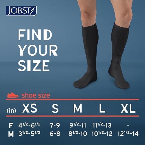 JOBST SensiFoot Diabetische Kompressionsstrümpfe für Damen und Herren 8-15 mmHg mit nahtloser Zehenpartie und Feuchtigkeitsmanagement - Extra Polsterung im Zehen-, Fuß- und Fersenbereich - Kniestrümpfe - Geschlossene Spitze - Schwarz, Large