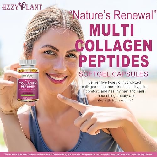Multi-Kollagen-Peptide Softgel - Typ I, II, III, V, X - Hydrolysierte Kollagenpeptide mit Biotin, Vitamin C, Hyaluronsäure für Frauen & Männer - Unterstützt Haut, Haare, Nägel & Gelenke - Nicht-GVO, 60 Portionen